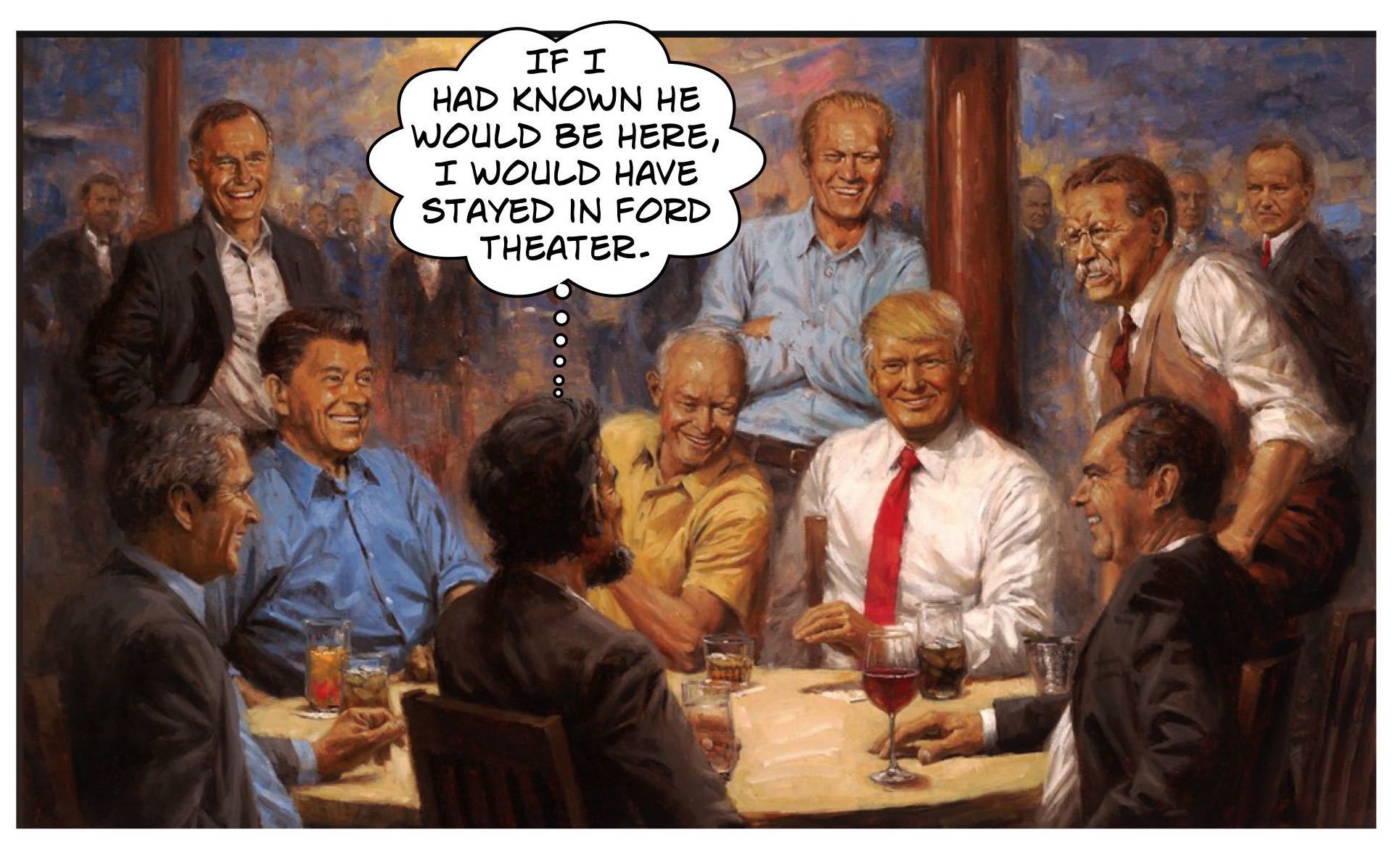 Discussion Painting Of Trump Chatting With Lincoln Nixon Other